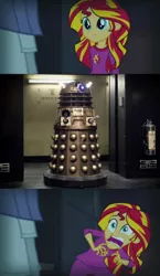 Size: 446x767 | Tagged: safe, derpibooru import, sunset shimmer, equestria girls, dalek, doctor who, exploitable meme, exterminate, meme, sunset screamer, this will end in extermination