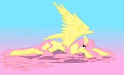 Size: 1790x1084 | Tagged: artist:gabrielleemakatura, dat mane, derpibooru import, fluttershy, long legs, looking at you, lying down, safe, solo
