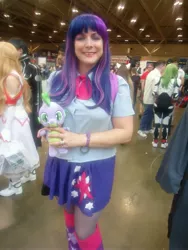 Size: 3240x4320 | Tagged: build-a-bear, cosplay, derpibooru import, fan expo canada, human, irl, irl human, photo, plushie, safe, spike, spike plushie, twilight sparkle