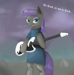 Size: 3252x3300 | Tagged: safe, artist:rixnane, derpibooru import, maud pie, guitar, looking at you, pun, quote, solo, upright