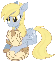 Size: 700x773 | Tagged: safe, artist:dbkit, derpibooru import, derpy hooves, oc, oc:sandy shell, pegasus, pony, duo, female, mare, mother and daughter, offspring, parent:derpy hooves, parent:hoops, parents:ditzyhoops
