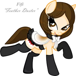 Size: 744x737 | Tagged: safe, artist:pinkiepi3, artist:rosesx, derpibooru import, ponified, earth pony, pony, beauty and the beast, bowtie, choker, clothes, disney, duster, female, french maid, looking at you, maid, mare, open mouth, pose, raised hoof, saddle, simple background, socks, solo, stockings, transparent background, vector