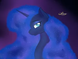 Size: 2500x1900 | Tagged: afro, artist:lordzid, bedroom eyes, derpibooru import, ear fluff, looking at you, messy mane, missing accessory, portrait, princess luna, safe, smiling, solo
