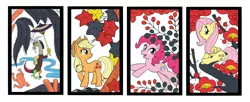 Size: 1000x409 | Tagged: applejack, artist:orca, derpibooru import, discord, fluttershy, hanafuda, pinkie pie, pixiv, safe