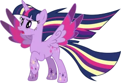 Size: 4379x3000 | Tagged: safe, artist:theshadowstone, derpibooru import, twilight sparkle, twilight sparkle (alicorn), alicorn, pony, saiyan, dragon ball z, female, image, mare, png, rainbow power, simple background, solo, super saiyan, super saiyan princess, transparent background, vector