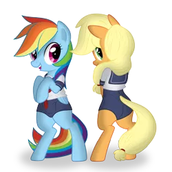 Size: 4200x4200 | Tagged: safe, artist:dolphinfox, artist:tex, derpibooru import, applejack, rainbow dash, pony, absurd resolution, bipedal, clothes, one-piece swimsuit, school swimsuit, school uniform, simple background, swimsuit, transparent background, vector