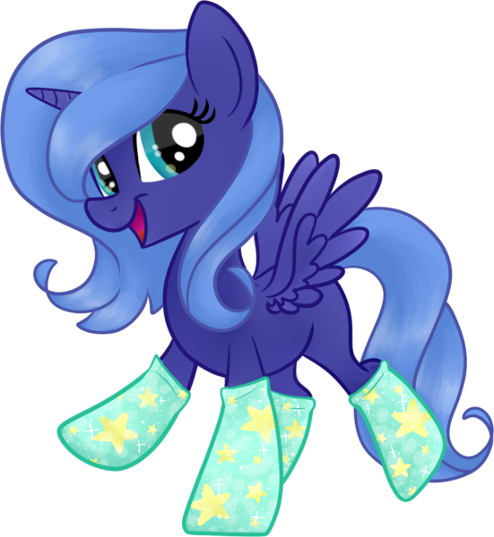 Size: 3983x4340 | Tagged: absurd resolution, artist:frostykat13, clothes, derpibooru import, filly, princess luna, s1 luna, safe, simple background, smiling, socks, solo, spread wings, woona