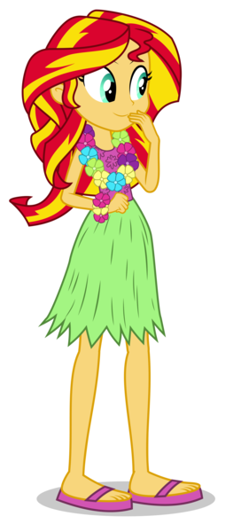 Size: 3300x7533 | Tagged: safe, artist:mohawgo, derpibooru import, sunset shimmer, equestria girls, rainbow rocks, clothes, feet, grass skirt, hula, hulashimmer, lei, sandals, simple background, skirt, solo, transparent background, vector