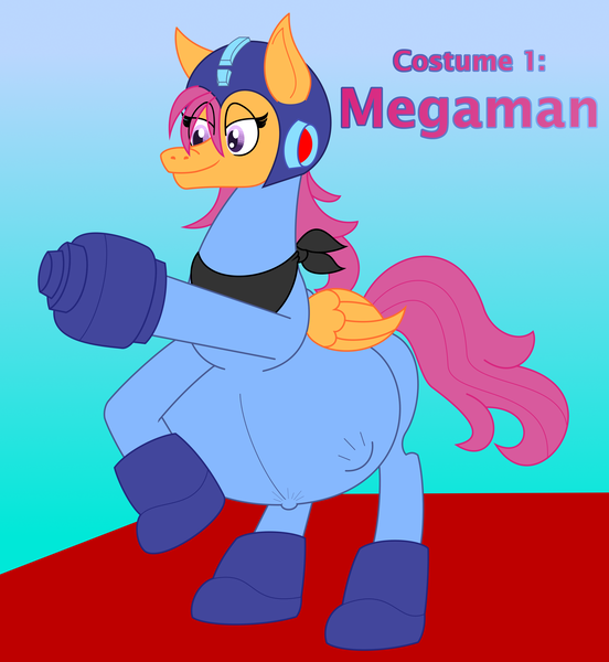 Size: 2300x2500 | Tagged: artist:slimeyjenkins, ask the scootattorney, belly, clothes, costume, crossover, derpibooru import, megaman, nightmare night, pregnant, safe, scootaloo, solo