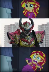 Size: 407x601 | Tagged: safe, derpibooru import, sunset shimmer, equestria girls, rainbow rocks, exploitable meme, inves, kaijin, kaito kumon, kamen rider, kamen rider gaim, lord baron, meme, overlord, overlord inves, sunset screamer