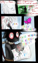 Size: 768x1280 | Tagged: artist:whitenoiseghost, blood, butterfly, comic, derpibooru import, drawing, ghost, grimdark, oc, oc:anathema, oc:tomoda shi, unofficial characters only