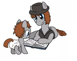 Size: 775x613 | Tagged: artist:diapered-buns, book, derpibooru import, diaper, foal, hat, oc, oc:booker t. grey, poofy diaper, reading, safe, unofficial characters only