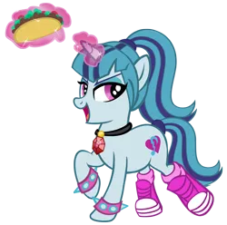 Size: 1200x1188 | Tagged: safe, artist:pixelkitties, derpibooru import, sonata dusk, ponified, equestria girls, amulet, clothes, converse, equestria girls ponified, levitation, looking at you, magic, necklace, open mouth, shoes, simple background, sneakers, solo, sonataco, spiked wristband, taco, transparent background