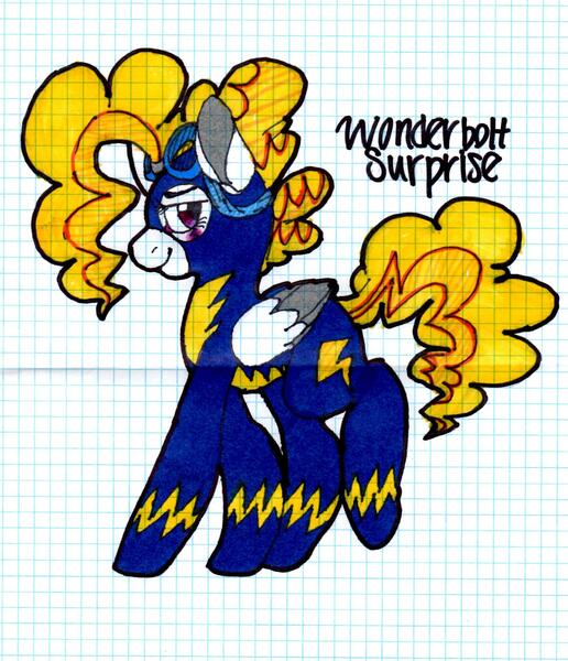 Size: 2108x2452 | Tagged: safe, artist:jellybeanmouse, derpibooru import, surprise, g1, g1 to g4, generation leap, graph paper, solo, traditional art, wonderbolts uniform