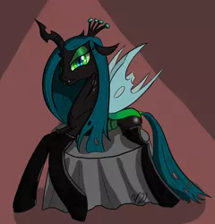 Size: 1780x1852 | Tagged: artist:winterdominus, changeling, changeling queen, clothes, dead source, derpibooru import, female, looking at you, queen chrysalis, safe, socks, solo, unamused