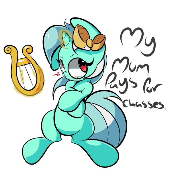 Size: 1280x1280 | Tagged: artist:turtlefarminguy, blushing, derpibooru import, filly, hair bow, lyra heartstrings, lyre, safe, solo, tumblr