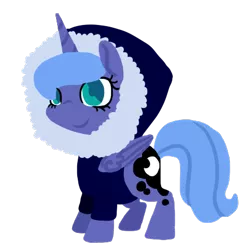 Size: 450x450 | Tagged: artist:breadcipher, clothes, cute, derpibooru import, filly, hoodie, lunadoodle, princess luna, s1 luna, safe, simple background, smiling, solo, transparent background, woona