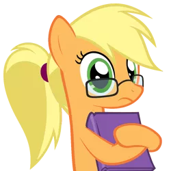 Size: 976x975 | Tagged: adorkable, alternate hairstyle, applejack, artist:muddyfudger, artist:zacatron94, book, cute, derpibooru import, dork, edit, egghead, ponytail, safe, simple background, transparent background, vector