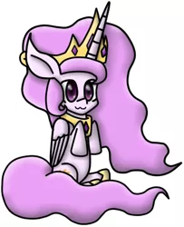 Size: 350x432 | Tagged: :3, artist:memorible, derpibooru import, princess celestia, safe, simple background, sitting, solo