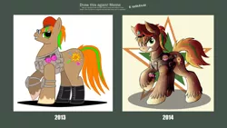 Size: 4000x2250 | Tagged: safe, artist:ruhisu, derpibooru import, oc, oc:party hard, unofficial characters only, earth pony, pony, beret, clothes, cutie mark, draw this again, epic, grenade, male, meme, party, smiling, soldier, stallion, swag, vest