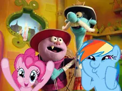 Size: 300x225 | Tagged: awesome face, chowder, crossover, derpibooru import, mung daal, pinkie pie, puppet, rainbow dash, safe