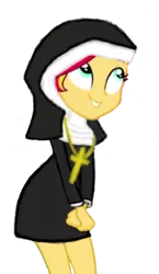 Size: 285x490 | Tagged: safe, derpibooru import, edit, sunset shimmer, equestria girls, christian sunset shimmer, clothes, cross, cute, dress, nun, nunset shimmer, religion, simple background, solo, transparent background