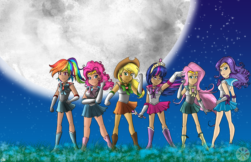 Size: 3400x2200 | Tagged: applejack, artist:gothtigressa, artist:takeo, artist:violet-feather, crossover, derpibooru import, fluttershy, human, humanized, moon, pinkie pie, rainbow dash, rarity, safe, sailor moon, sailor moon crystal, sailor scout, twilight sparkle