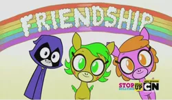 Size: 1647x957 | Tagged: butterbean, cartoon network, derpibooru import, friendship, friendship (teen titans go), pony reference, pretty pretty pegasus, rainbow, raven (teen titans), safe, sparkleface, teen titans, teen titans go