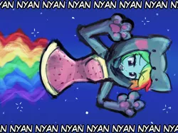 Size: 960x720 | Tagged: safe, artist:lumineko, derpibooru import, rainbow dash, equestria girls, clothes, dress, nyan cat, nyan dash, rainbow trail, solo