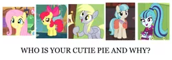 Size: 2000x700 | Tagged: safe, derpibooru import, edit, screencap, apple bloom, coco pommel, derpy hooves, fluttershy, sonata dusk, equestria girls, rainbow rocks, adorabloom, bronybait, cocobetes, cute, derpabetes, meta, moe, question, shyabetes, sonatabetes