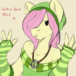 Size: 1200x1200 | Tagged: anthro, artist:rainbowscreen, ask the gaylord, butterscotch, derpibooru import, fluttershy, hippieshy, necklace, rule 63, safe, watch out we have a badass over here