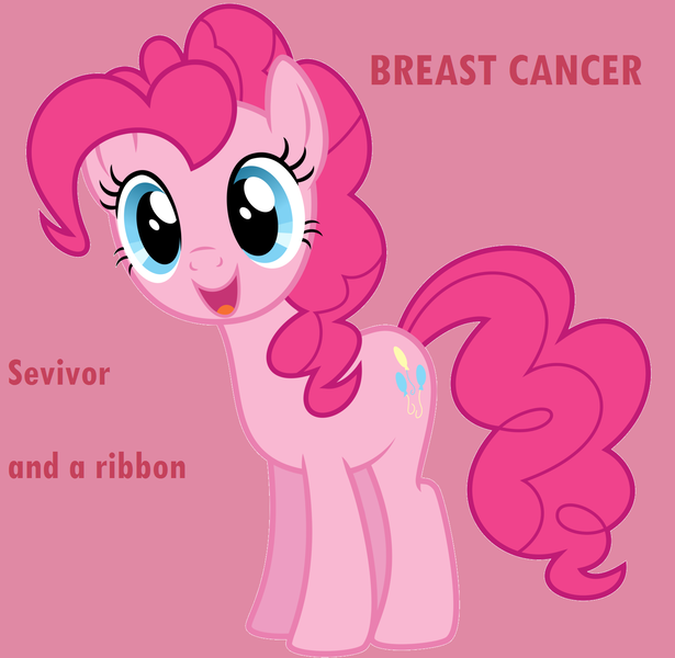 Size: 1600x1562 | Tagged: breast cancer, derpibooru import, engrish, misspelling, pinkie pie, safe, solo, text, vector, wat