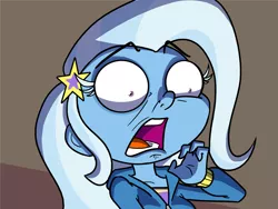 Size: 1280x960 | Tagged: safe, artist:grandpalove, derpibooru import, trixie, ask trixie and cheese, equestria girls, horrified, open mouth, reaction image, solo, wide eyes