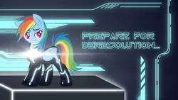 Size: 1920x1080 | Tagged: safe, artist:dachickendog, artist:overdriv3n, artist:whitediamonds, derpibooru import, rainbow dash, pegasus, pony, clothes, costume, female, lens flare, mare, solo, tron legacy, vector, wallpaper