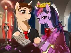 Size: 1024x768 | Tagged: safe, artist:sanaya, derpibooru import, twilight sparkle, twilight sparkle (alicorn), ponified, alicorn, pony, blushing, crossover, crossover shipping, female, male, mare, peter parker, pregnant, restaurant, shipping, spider-man, spiders and magic ii: eleven months, spiders and magic: rise of spider-mane, spidertwi, straight