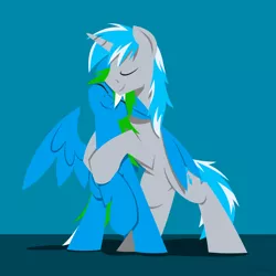 Size: 1280x1280 | Tagged: safe, artist:hoverrover, derpibooru import, oc, oc:blue frost, oc:burnout, unofficial characters only, pegasus, pony, unicorn, cute, eyes closed, floppy ears, gay, hooves, horn, hug, lineless, male, nuzzling, raised hoof, shipping, smiling, stallion, winghug, wings