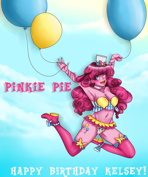 Size: 1000x1200 | Tagged: artist:captainkaddy, balloon, belly button, breasts, busty pinkie pie, cleavage, clothes, derpibooru import, female, human, humanized, midriff, panties, pinkie pie, pony coloring, questionable, underwear, white underwear