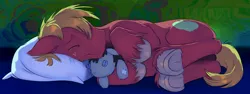 Size: 1280x483 | Tagged: safe, artist:gsphere, derpibooru import, big macintosh, smarty pants, earth pony, pony, crying, cute, male, sad, sleeping, sleeping macintosh daily, solo, stallion, underhoof