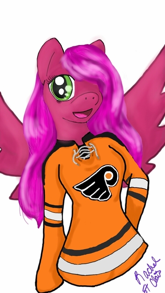 Size: 720x1280 | Tagged: anthro, artist:kittythecookie, clothes, derpibooru import, hockey, jersey, nhl, oc, oc:honey blossom, philadelphia flyers, safe, unofficial characters only