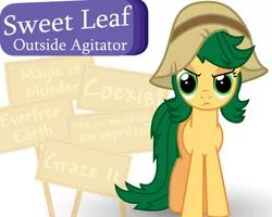 Size: 1280x1024 | Tagged: safe, artist:violetclm, derpibooru import, sweet leaf, ponified, equestria girls, background human, caption, eco kids, equestria girls ponified, protest, simple background, solo, white background