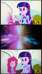 Size: 439x775 | Tagged: safe, derpibooru import, pinkie pie, twilight sparkle, twilight sparkle (alicorn), equestria girls, rainbow rocks, 2001: a space odyssey, beyond the infinite, joke, meme, my god its full of stars, pinkie sticks her face into the portal meme