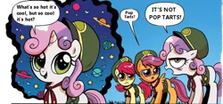 Size: 800x375 | Tagged: apple bloom, cutie mark crusaders, derpibooru import, filly guides, idw, meme, nostalgia critic, poptart, reference, safe, scootaloo, spoiler:comic, spoiler:comic24, sweetie belle