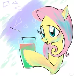 Size: 861x891 | Tagged: artist:hajuya, derpibooru import, drink, fluttershy, safe, solo