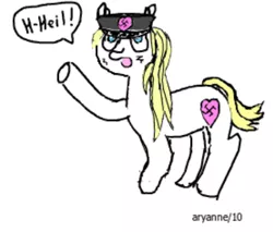 Size: 369x314 | Tagged: blonde, derpibooru import, female, flockmod, hat, heart, heil, looking up, nazi, oc, oc:aryanne, paint, safe, simple, solo, stuttering, swastika, unofficial characters only