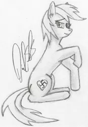Size: 1314x1890 | Tagged: safe, derpibooru import, oc, oc:aryanne, unofficial characters only, earth pony, pony, black and white, female, grayscale, heart, looking at you, monochrome, nazi, sitting, sketch, smiling, solo, swastika