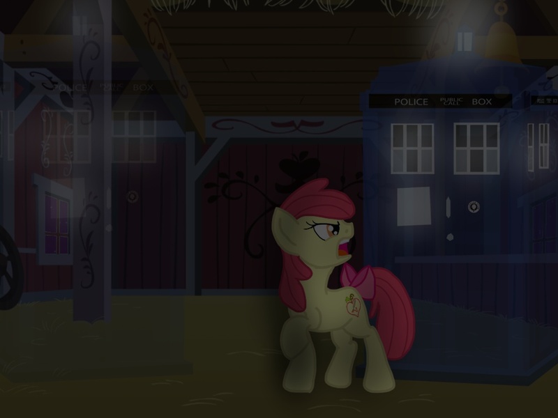 Size: 1024x768 | Tagged: apple bloom, artist:biosonic100, derpibooru import, doctor who, safe, tardis