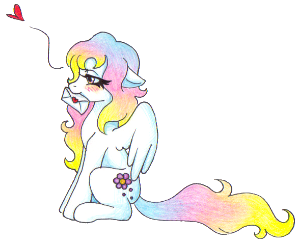 Size: 585x477 | Tagged: safe, artist:tripperwitch, derpibooru import, oc, oc:providence, unofficial characters only, pegasus, pony, blushing, heart, letter, solo