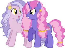 Size: 1041x767 | Tagged: artist:ludiculouspegasus, derpibooru import, oc, oc:berlingot, oc:millefeuille, offspring, parent:pinkie pie, parent:pokey pierce, parents:pokeypie, safe, simple background, sisters, transparent background, unofficial characters only