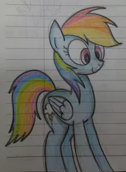 Size: 1122x1525 | Tagged: safe, artist:hyolark, derpibooru import, rainbow dash, cute, lined paper, note, traditional art