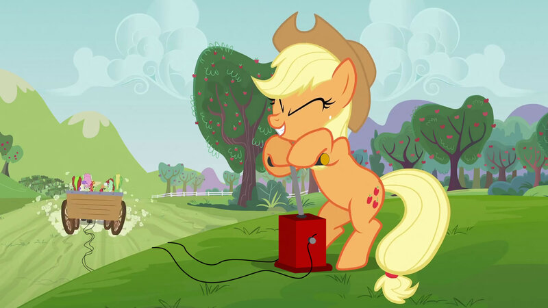 Size: 1440x810 | Tagged: safe, artist:dtkraus, derpibooru import, edit, screencap, applejack, earth pony, pony, carriage, dark comedy, familicide, female, filly, hay ride, imminent death, male, mare, murder, nyeh, stallion, this will end in death, this will end in explosions, this will end in tears and/or death, tnt, wat